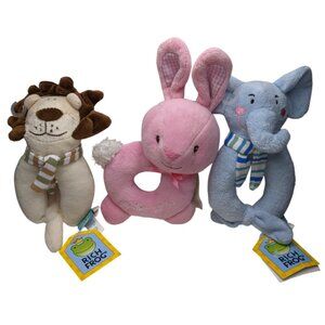 Lot Rich Frog Ring Rattle Prestige Baby Plush 2 NWT 1st Easter Lion Elephant